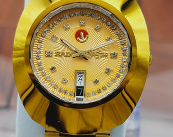 Vintage Rado Diastar Automatic men's Wrist Watch Gold Plated Gold Dial