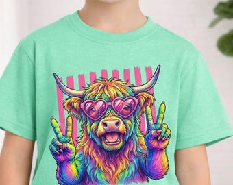 T-shirt met Schotse hooglandkoe voor kinderen | Kleurrijk T-shirt met Schotse hooglandkoe | Leuk T-shirt met boerderijdieren voor jongens en meisjes | Cadeau voor koeienliefhebbers | Jeugd T-shirt