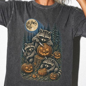Raccoon Pumpkin Patch Shirt | Fall Raccoon Tee | Halloween Forest Moon Shirt for Women | Cottagecore Autumn Nature Tee | Comfort Colors