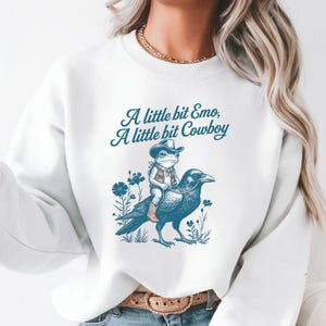 Emo Cowboy Sweatshirt, A Little Bit Emo A Little Bit Cowboy Shirt, Frog Cowboy Sweater, Crow Rider Graphic Tee, Emo Cowgirl Funny Sweatshirt