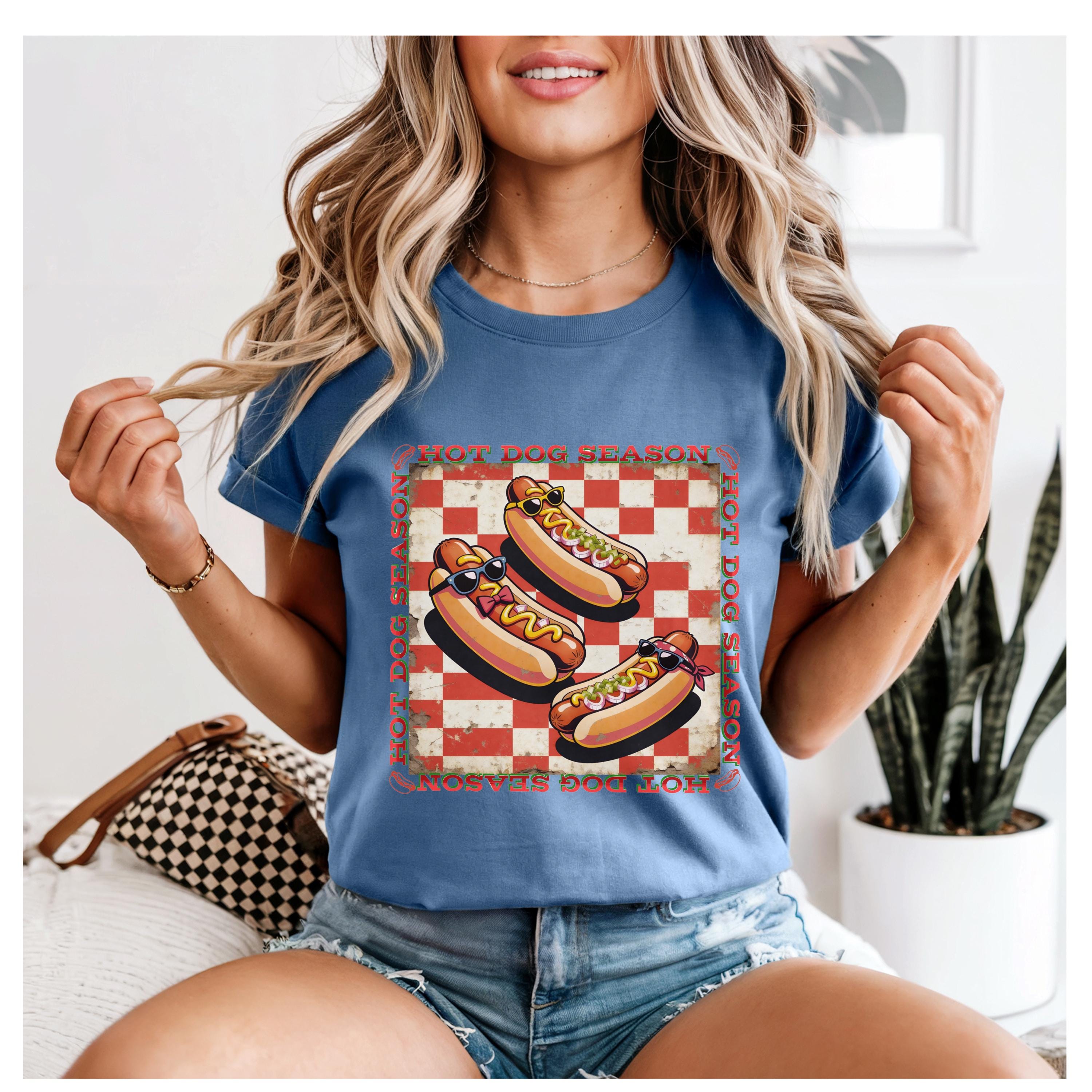 Retro Ront Hot Dog Season T-shirt Retro Checkered Hot Dogs Graphic Tee 4th of July ...