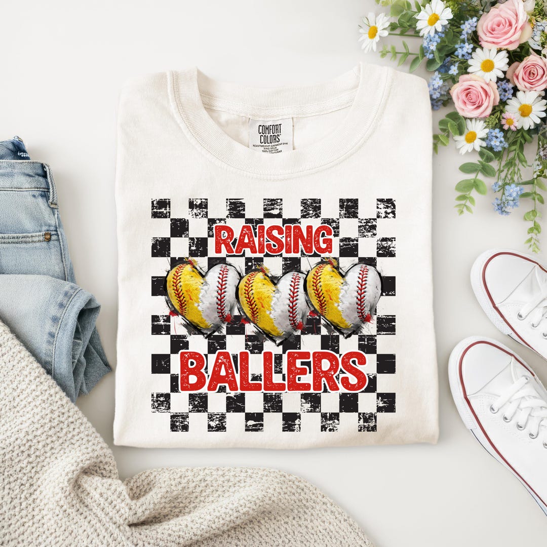 Raising Ballers Baseball Softball Graphic T-shirt Checkerboard Vintage ...