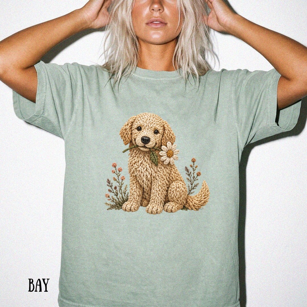 Dog Faux Crochet Shirt, Dog Lover Gift, Cute Puppy Tee, Cottagecore ...