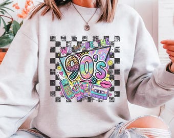 90s Retro Throwback Graphic Sweatshirt Neon Checkerboard Skate Cassette Vintage Birthday Gift for Millennials Comfort Colors 90s Kid