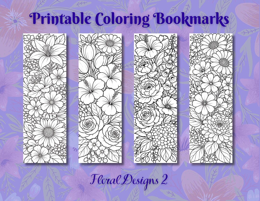 Flower Coloring Bookmarks, Printable Floral Bookmark Set, Relaxing ...