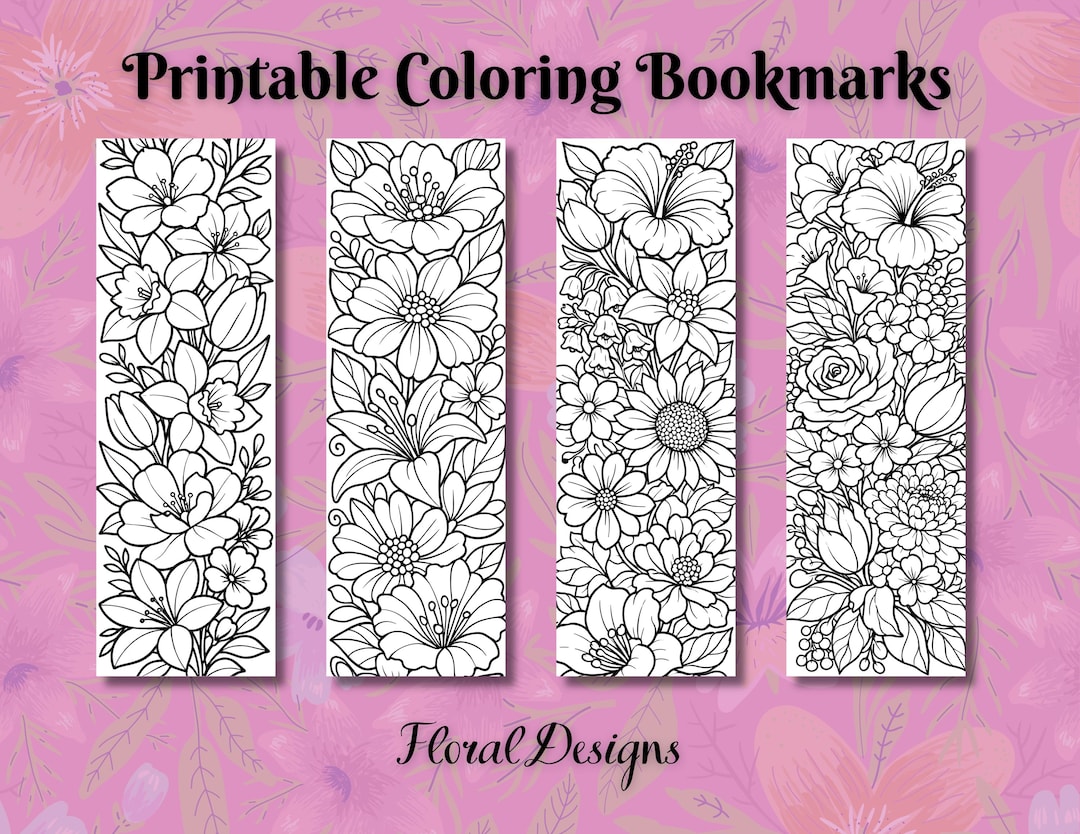 Flower Coloring Bookmarks, Printable Floral Bookmark Set, Relaxing ...