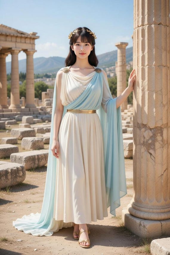 cream grecian style dress Grecian Goddess Maxi Dress – White Light Blue Draped Gown, Ancient Greek  Style Polyester Costume