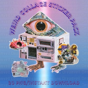 Kit de pegatinas Weirdcore Collage, imágenes prediseñadas surrealistas en formato PNG, elementos para álbumes de recortes indie (descarga instantánea)