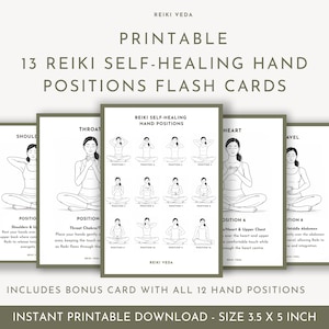 Reiki Self Healing Hand Positions Flash Cards | Printable Reiki Cards | Reiki Practice Tools | Spiritual Self Care | Instant Download