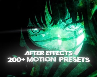 Paquete de 200 preajustes de movimiento para After Effects / Vibraciones, transiciones, zooms, efectos de glitch y brillo (acceso de por vida)