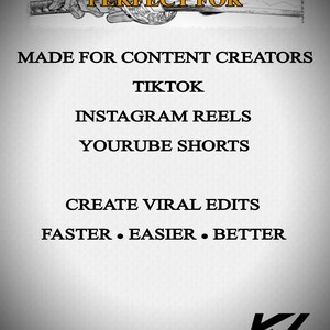 May include: A grayscale graphic with the text "PERFECT FOR" above the words "MADE FOR CONTENT CREATORS." The image lists platforms: TikTok, Instagram Reels, and YouTube Shorts. The text "CREATE VIRAL EDITS" is also visible.