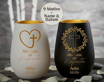 Vormsellantaarn | Gepersonaliseerd vormselcadeau voor meisjes en jongens, gegraveerde glazen lantaarn met tekst, naam en datum