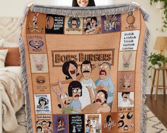 Bob's Burgers Woven Blanket, Belcher Family Collage Throw,Funny Cartoon Cozy Blanket,Bob’s Burgers Family For Bed Couch Sofa,Christmas Gif