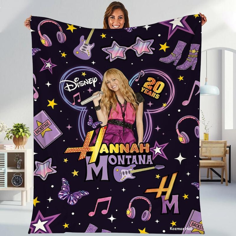 Manta del 20.º aniversario de Hannah Montana, manta Coquette Disneyland Channel Pop Star, manta Disneyland Family 2026, regalos de mantas de WDW imagen 1