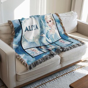 Personalized Frozen Elsa Queen Woven Blanket, Elsa Queen Blanket, Frozen Movie Blanket, Elsa Queen Christmas Blanket, Frozen Woven Blanket image 3