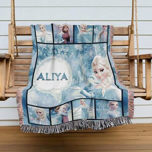 Personalized Frozen Elsa Queen Woven Blanket, Elsa Queen Blanket, Frozen Movie Blanket, Elsa Queen Christmas Blanket, Frozen Woven Blanket image 4