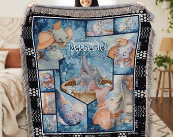 Personalized Dumbo Woven Blanket, Magic Kingdom Dumbo Woven Blanket, Elephant Dumbo Woven Blanket, Dumbo Birthday Gift, Dumbo Christmas Gift