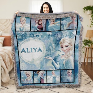 Personalized Frozen Elsa Queen Woven Blanket, Elsa Queen Blanket, Frozen Movie Blanket, Elsa Queen Christmas Blanket, Frozen Woven Blanket image 1