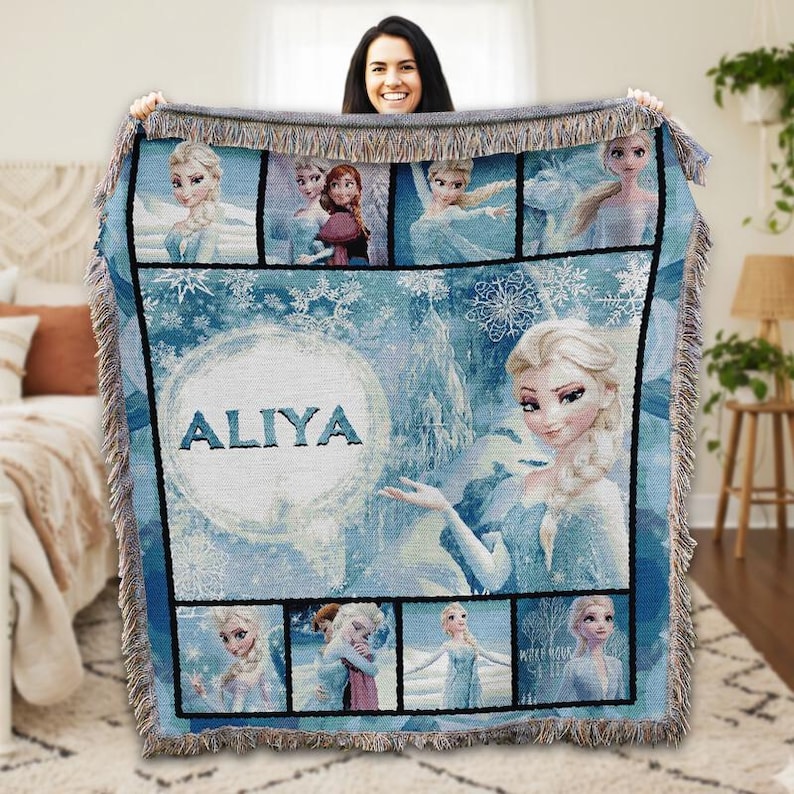 Personalized Frozen Elsa Queen Woven Blanket, Elsa Queen Blanket, Frozen Movie Blanket, Elsa Queen Christmas Blanket, Frozen Woven Blanket image 1