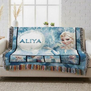 Personalized Frozen Elsa Queen Woven Blanket, Elsa Queen Blanket, Frozen Movie Blanket, Elsa Queen Christmas Blanket, Frozen Woven Blanket image 2
