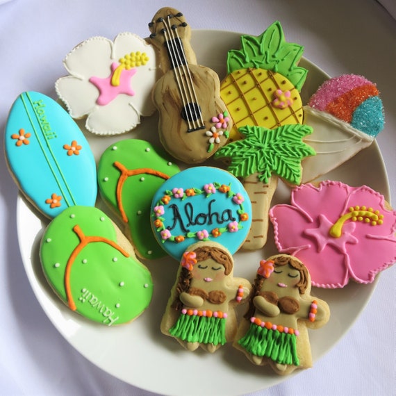Hawaiian Cookies Luau Hawaiian Favors Tropical Cookies Etsy