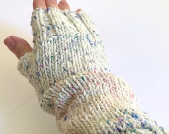 Suede Fingerless Long Mittens, Taille M-L