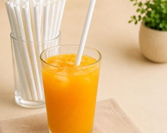Milieuvriendelijke witte papieren rietjes | 20 cm 5 mm biologisch afbreekbare drinkrietjes (plasticvrij)