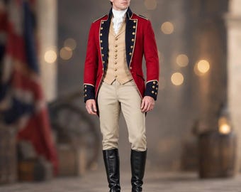 Men's British Redcoat Military Suit, Handmade Colonial-Soldier Historical Reenactment Outfit, Officer Revolutionary-War Napoleonic Suit