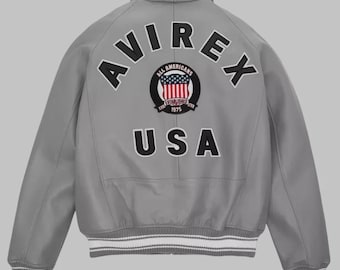 Handmade Gray Avirex USA Iconic Leather Jacket, American Flight  Coat, Limited Edition Biker Outerwear