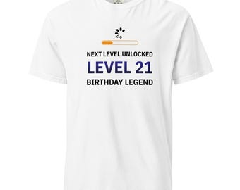 Koszulka urodzinowa Level 21 – Koszulka z legendą graczy Next Level Unlocked