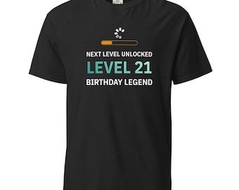 Koszulka urodzinowa Level 21 – Gamer Legend Tee, Next Level Unlocked