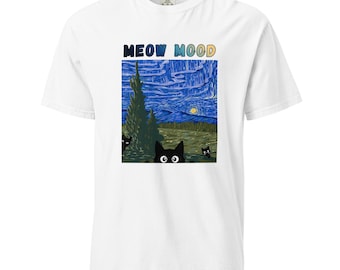 Koszulka z motywem miauczenia – podglądające koty, sztuka gwieździstej nocy, koszulka dla miłośników kociąt