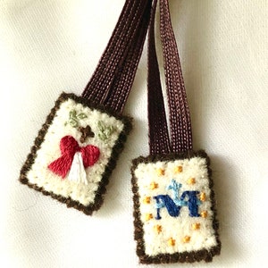 Miniature Miraculous Medal and Divine Mercy Brown Scapular