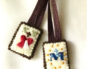 Miniature Miraculous Medal and Divine Mercy Brown Scapular