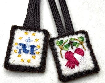Miniature Miraculous Medal and Divine Mercy Brown Scapular