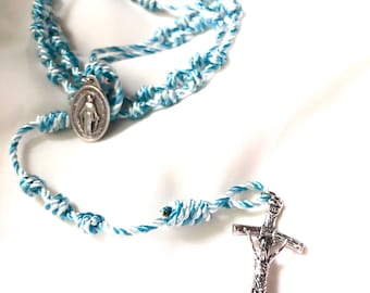 Blue and White Twine Miraculous Medal Rosary