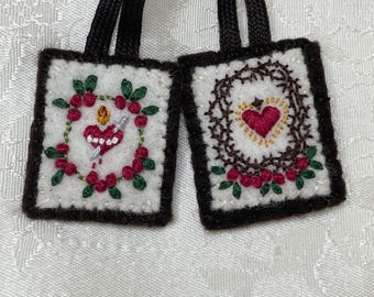 Red Rose Sacred and Immaculate Hearts Brown Scapular