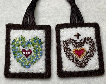 Forget-me-not Sacred and Immaculate Heart Brown Scapular