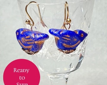 Blue Violet and Bronze Swallow Earrings