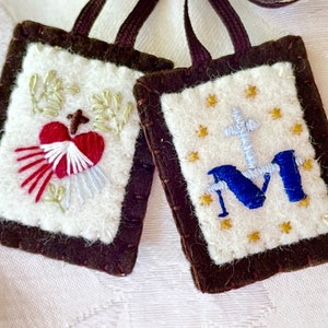Divine Mercy and Miraculous Medal Hand-Embroidered Brown Scapular