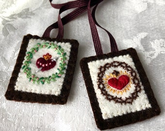 Wreathed Immaculate and Sacred Heart Brown Scapular