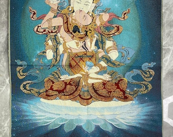 Brocade Vajrasattva Thangka Wall Hanging Tibetan Buddhist Deity Tapestry Spiritual Art Decor