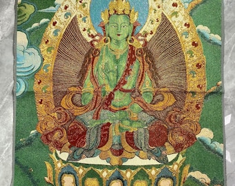 Thangka de Tara Verde con brocado tejido, diosa budista, para colgar en la pared, decoración artística para altar de meditación