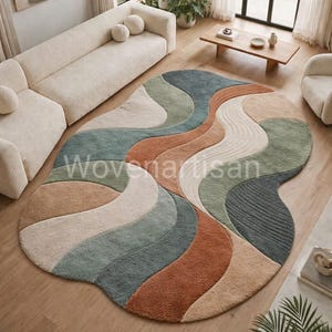 Tapis rond abstrait moderne - Tapis patchwork géométrique multicolore, tapis de salle à manger de style scandinave, tapis doux capitonné à la main pour la maison