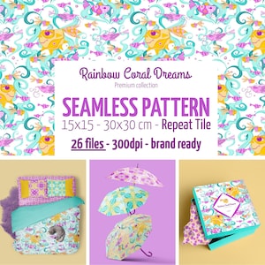 Ocean Seamless Pattern Collection – Fish & Geometric Design Pack for Small Brands | Rainbow Coral Dreams