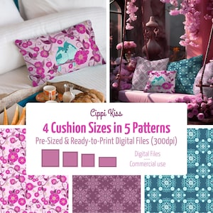 4 Cushion Sizes in 5 Patterns – Ready-to-Print JPEG Files, Commercial License | Home Decor | Cippi Kiss