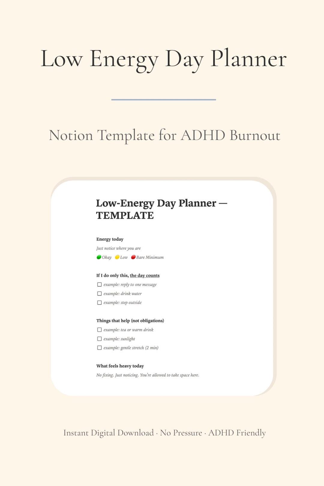 Low Energy Day Planner Notion Template for ADHD Burnout | Gentle ...