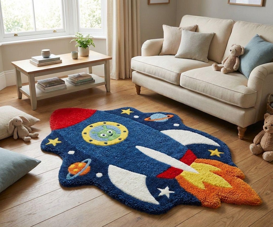 Tufted Rocket Rug Space Themed Kids Nursery Rug Handmade Tufted Area ...