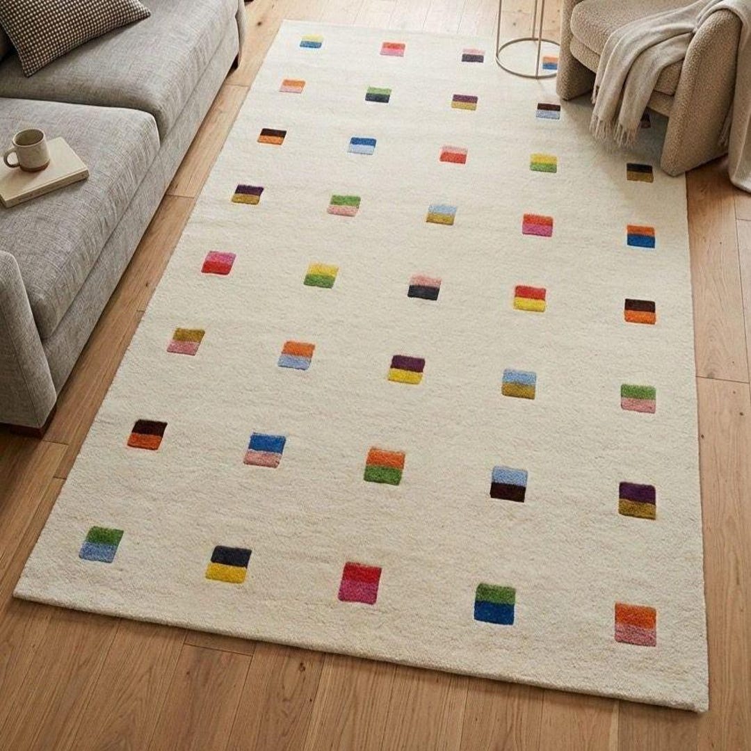 Hand Tufted Wool Rug Modern Minimalist Area Rug, Cream Rug With ...