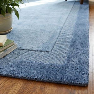 Handgetuft blauw vloerkleed met lus- en snijwerk, modern wollen vloerkleed met rand voor de woonkamer – op maat gemaakt, pluche tapijt – minimalistische woondecoratie